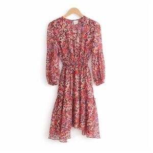 MISA Los Angeles Simone Floral Chiffon Smocked Waist Midi Dress Boho Size S NWT